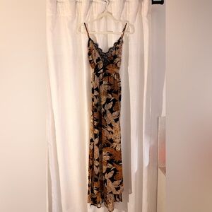 Elegant Black and Gold Leaf Print Dress